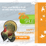 Graphics Thanksgiving Banner 180x160 px. Rich, sophisticated banner with dynamic graphic Web 2.0 design. Suitable for any printing products, promotional e-mails and online web store selling wide range of merchandise.