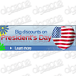 Graphics President's Day Banner 180x60 px. Rich, sophisticated banner with dynamic graphic Web 2.0 design. Suitable for any printing products, promotional e-mails and online web store selling wide range of merchandise.