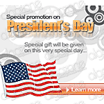 Graphics President's Day Banner 180x160 px. Rich, sophisticated banner with dynamic graphic Web 2.0 design. Suitable for any printing products, promotional e-mails and online web store selling wide range of merchandise.