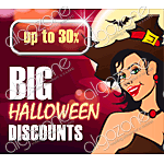 Graphics Halloween Banner 180x160 px. Rich, sophisticated banner with dynamic graphic Web 2.0 design. Suitable for any printing products, promotional e-mails and online web store selling wide range of merchandise.