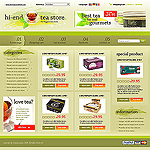 osCommerce template OS03C20027 Bright and bold colors bring out the best displays of tea and fresh products on this template. Great design for stores featuring tea and related produce and nutrition based products.